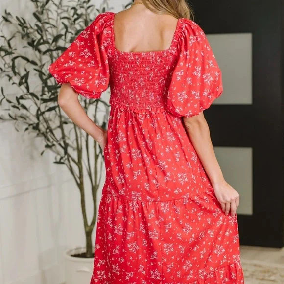 NWT Baevely Floral Smocked Midi/Maxi Puff Dress - Picture 3 of 15